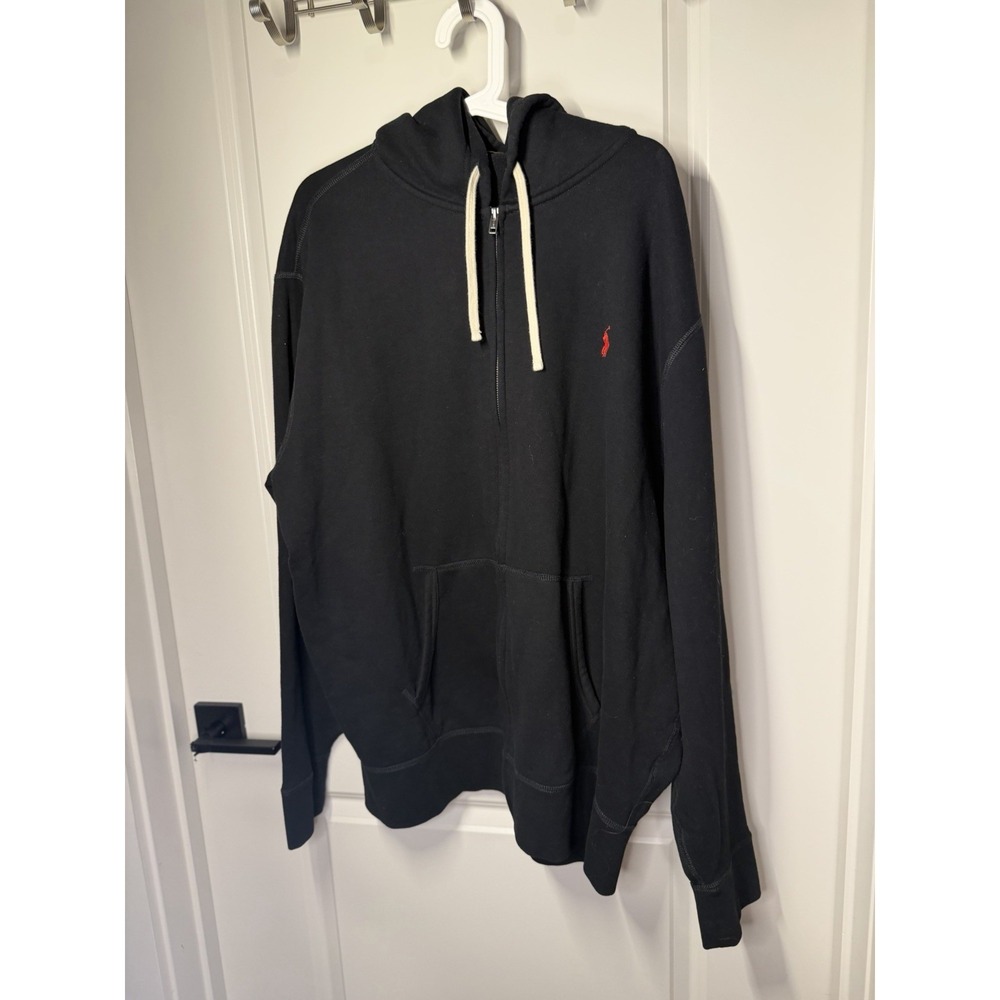 Polo Ralph Lauren Hoodie Mens 2xl Black Full Zip Fleece Red Pony Logo Sweatshirt